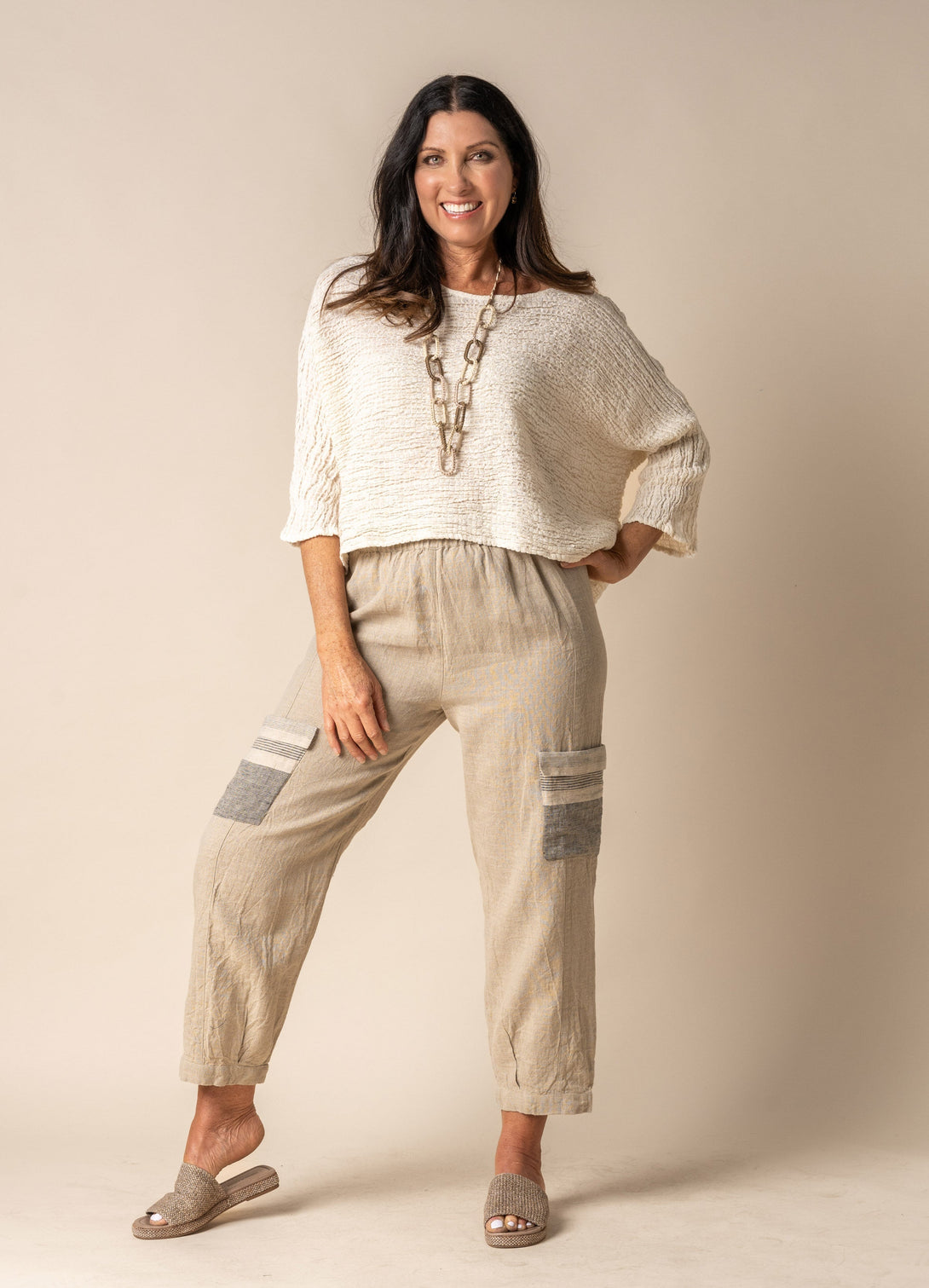 Elara Linen Top in Cream