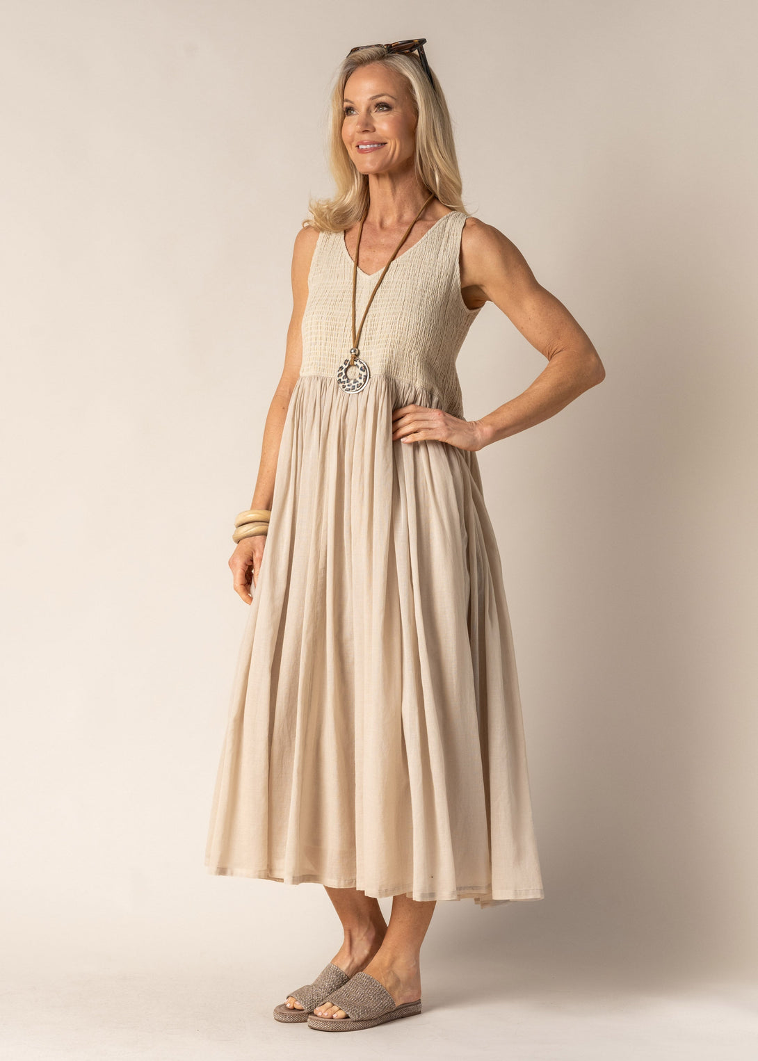 Coraline Cotton Dress in Latte