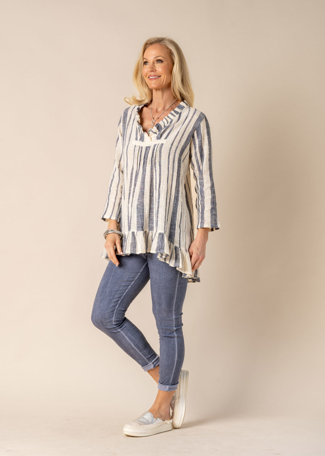 Nyah Top in Denim Blue Stripe