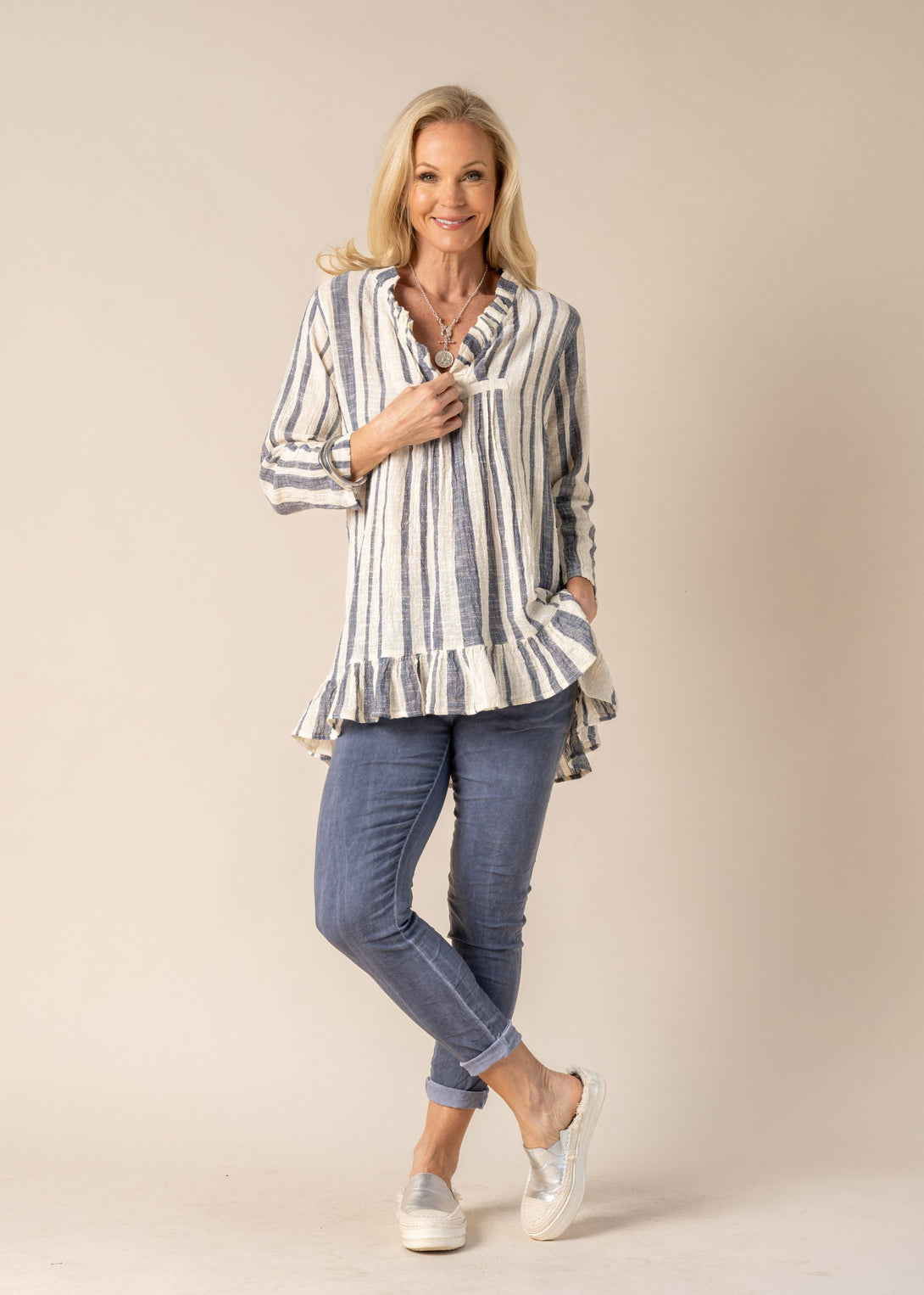 Nyah Top in Denim Blue Stripe