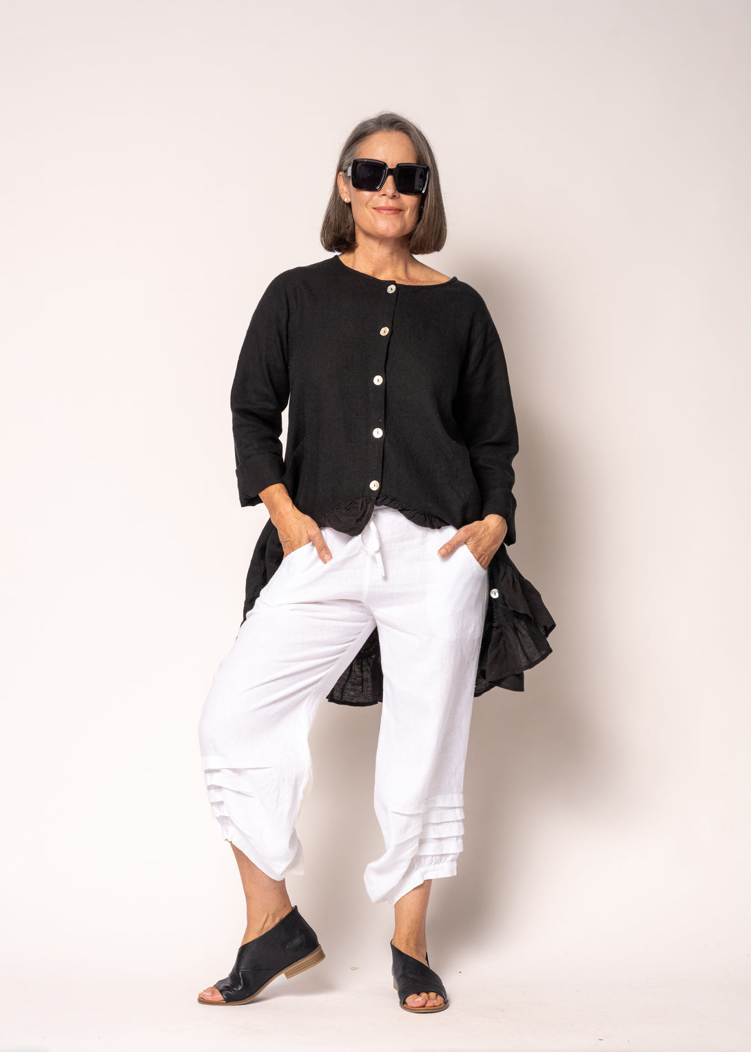 Seraphina Linen Top in Onyx - Imagine Fashion