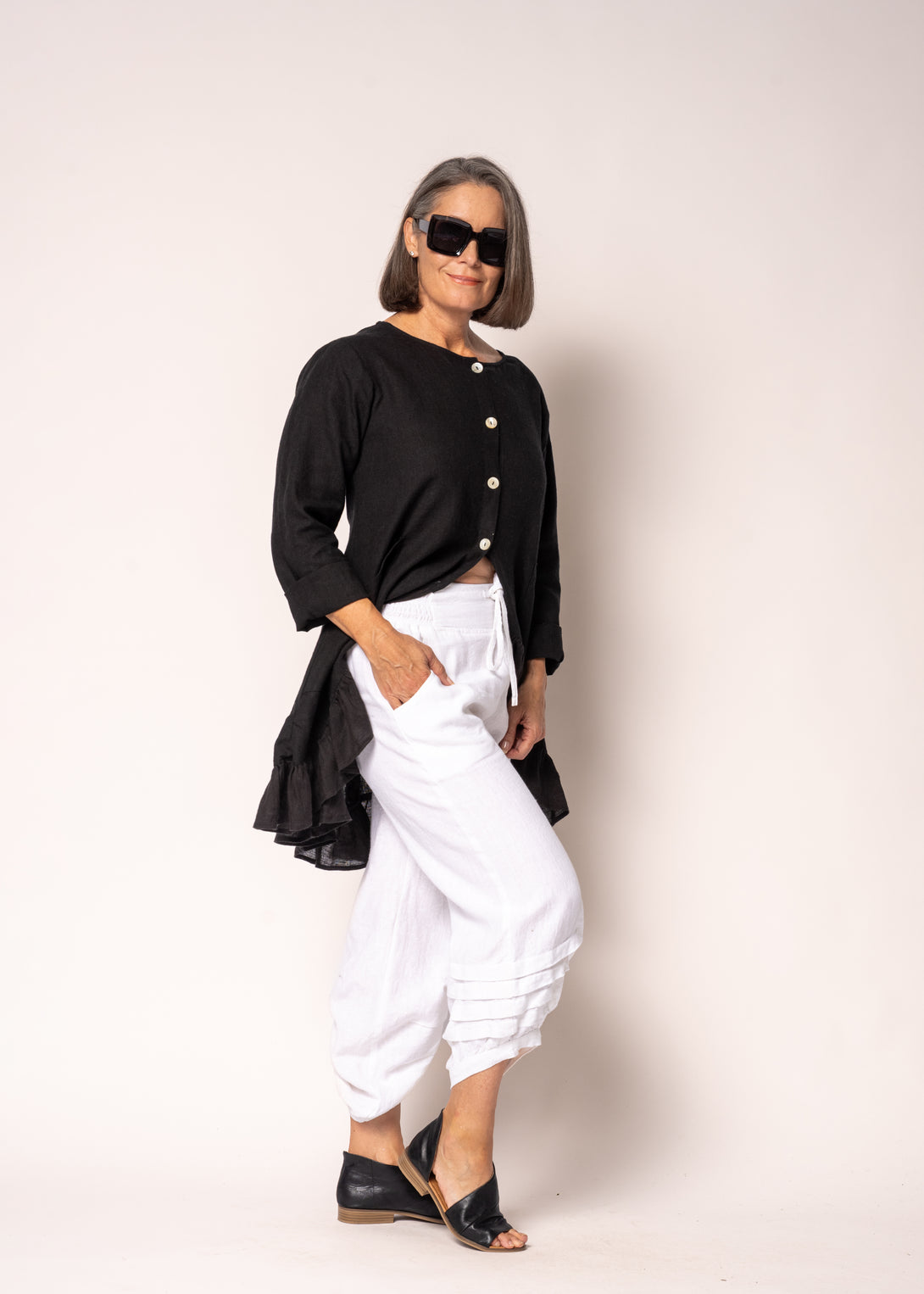 Cami Linen Pant in White - Imagine Fashion