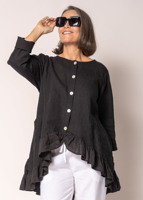 Seraphina Linen Top in Onyx - Imagine Fashion