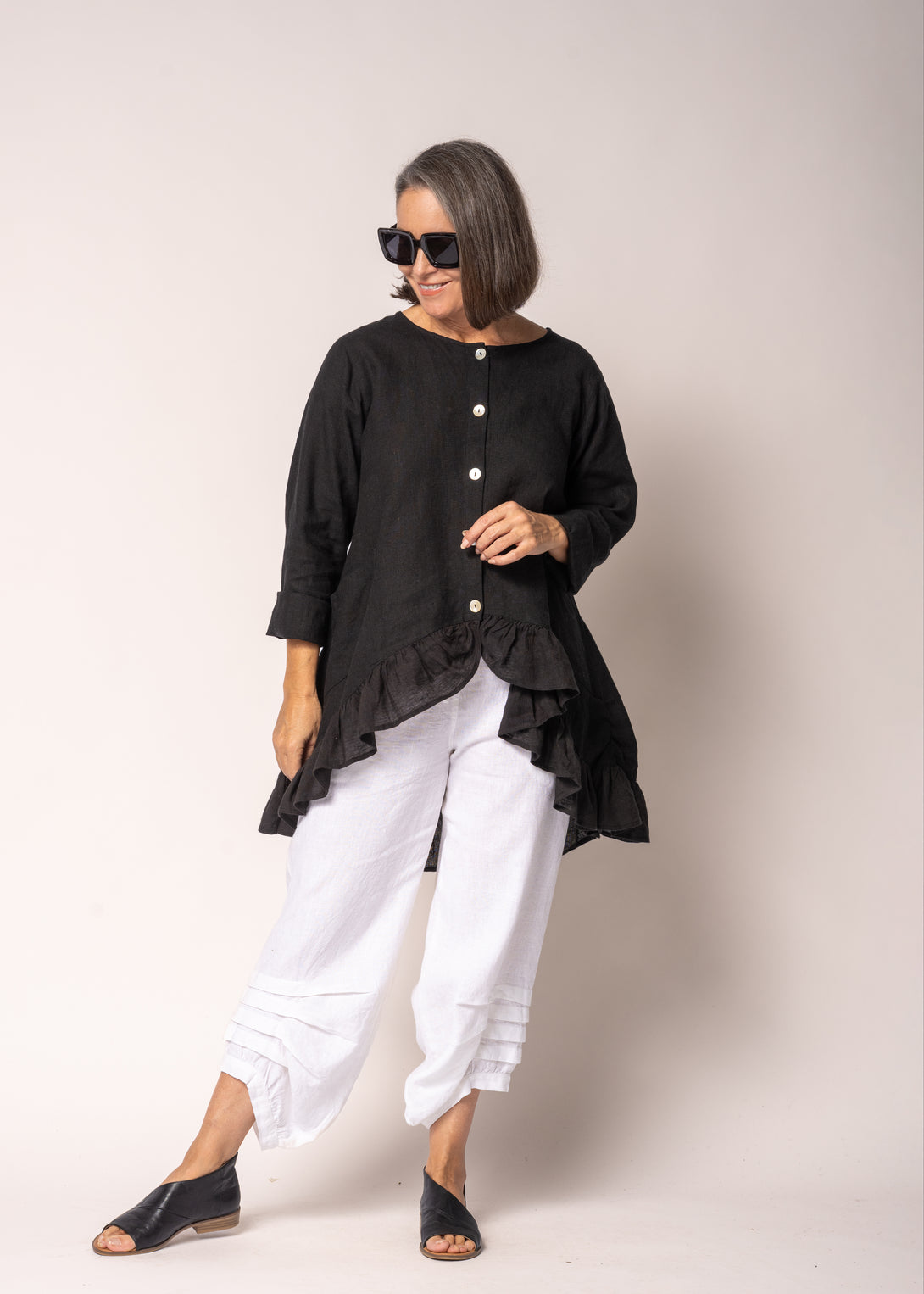 Seraphina Linen Top in Onyx - Imagine Fashion