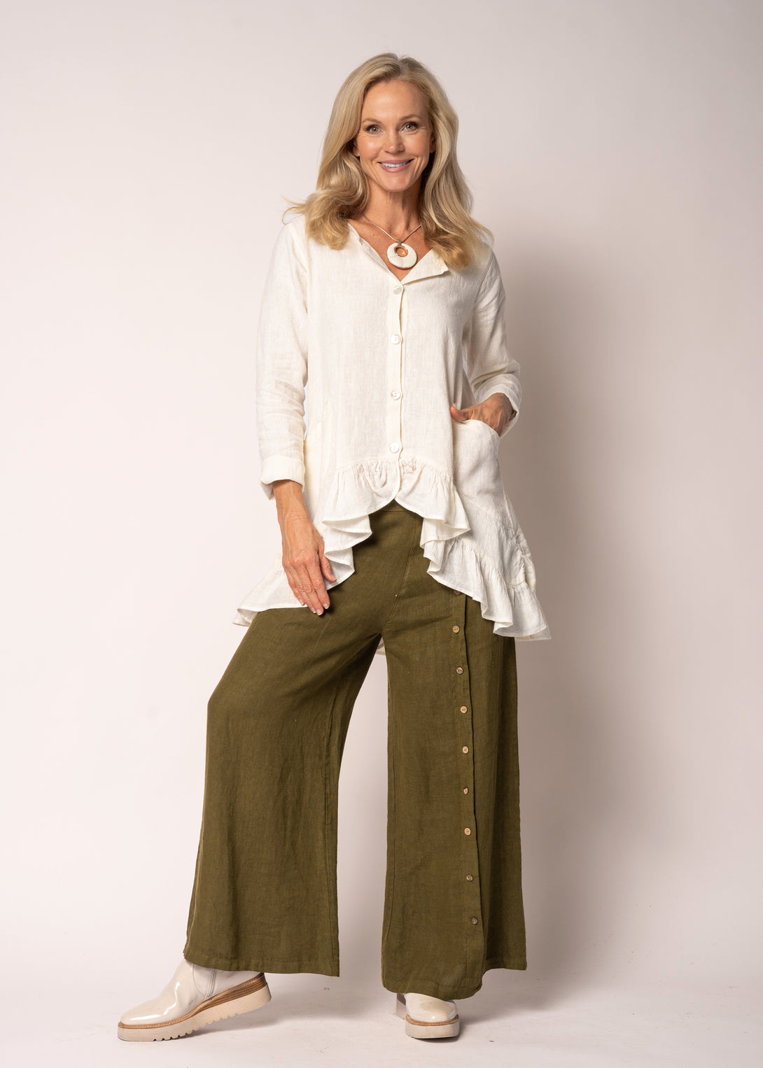 Seraphina Linen Top in Cream - Imagine Fashion