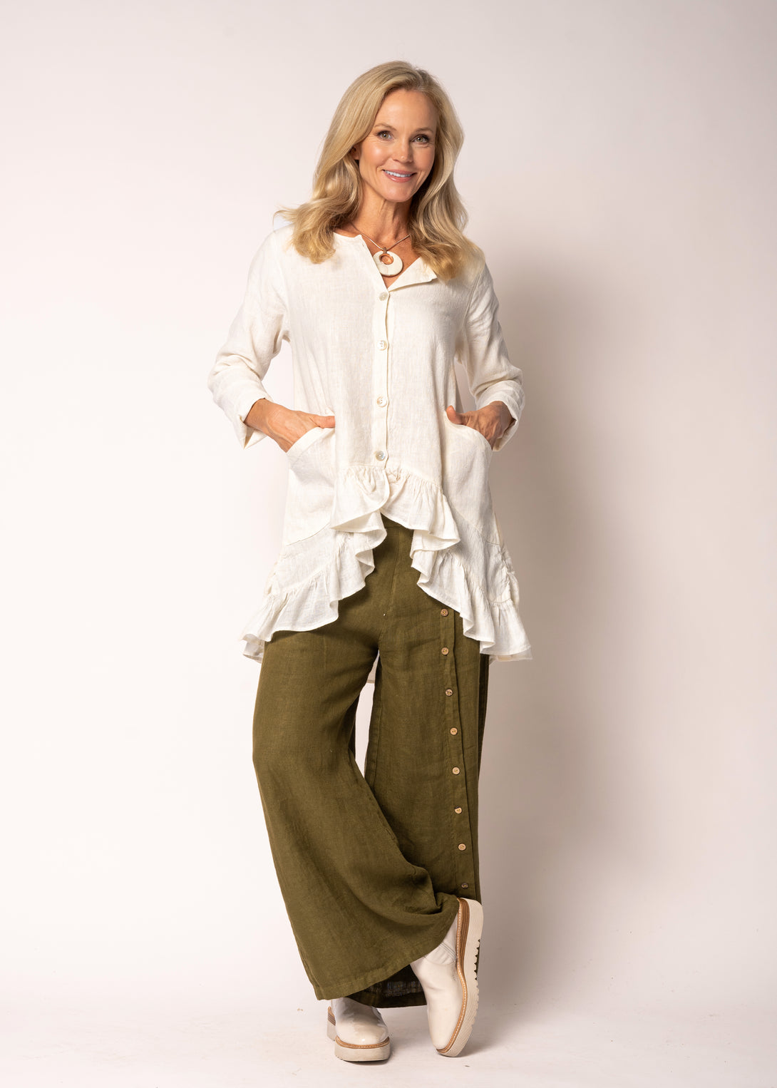 Seraphina Linen Top in Cream - Imagine Fashion