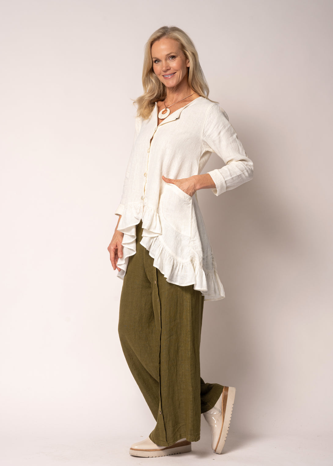 Seraphina Linen Top in Cream - Imagine Fashion