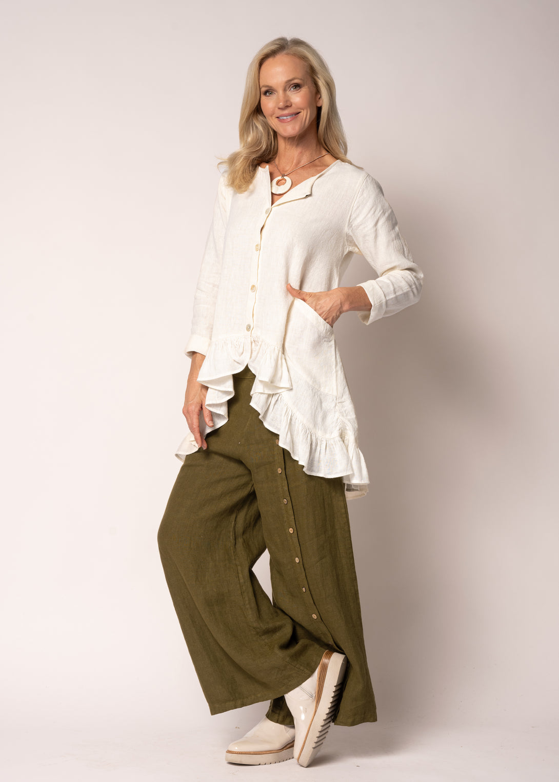Seraphina Linen Top in Cream - Imagine Fashion
