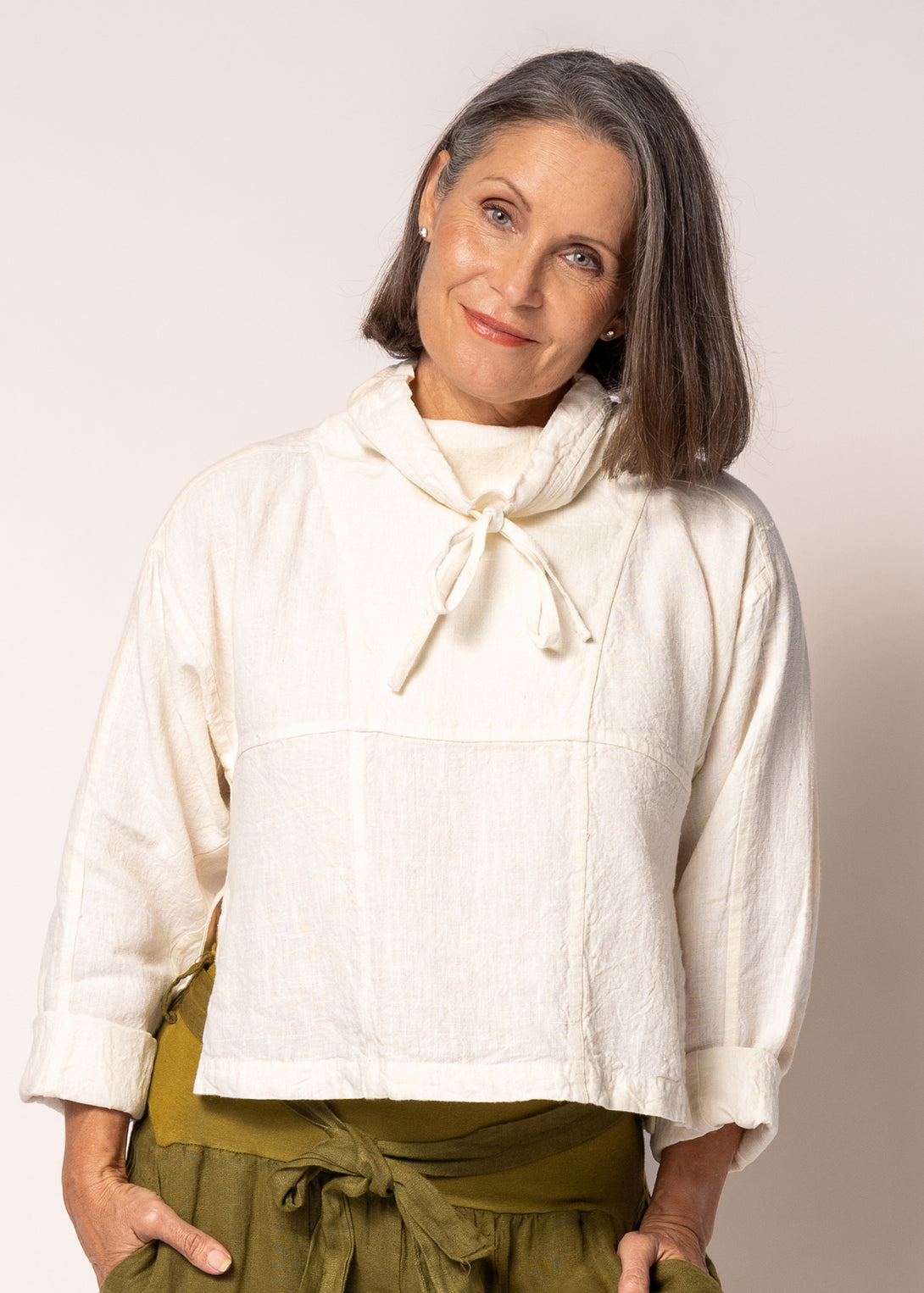 Penrose Linen Top in Cream - Imagine Fashion