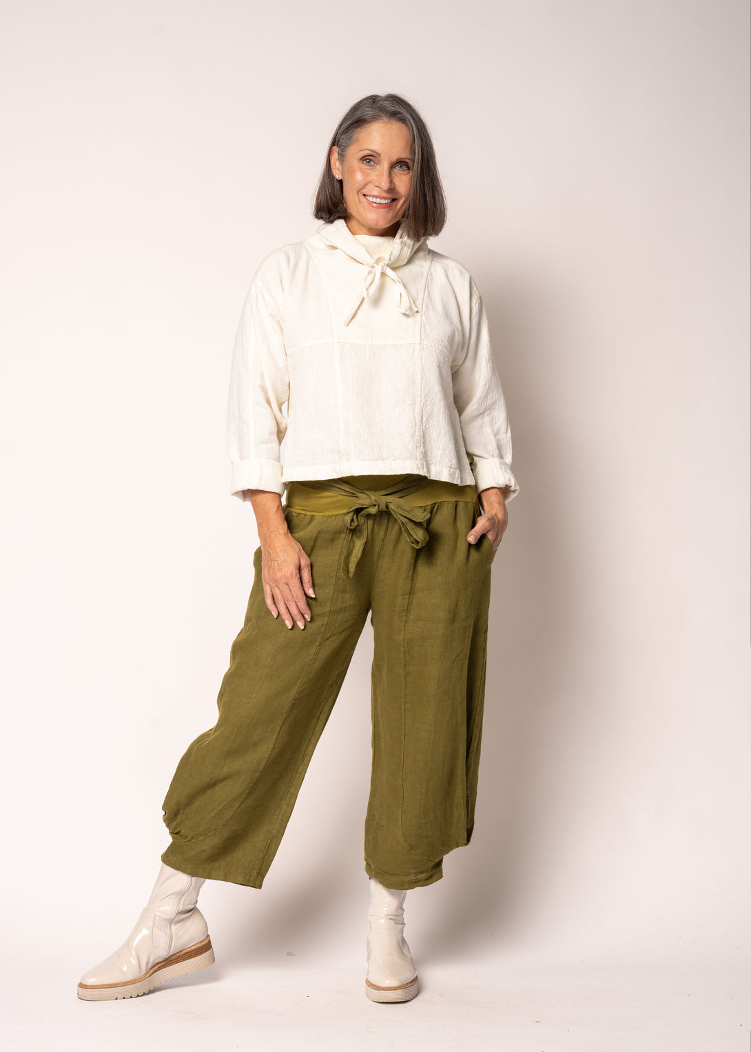 Penrose Linen Top in Cream - Imagine Fashion