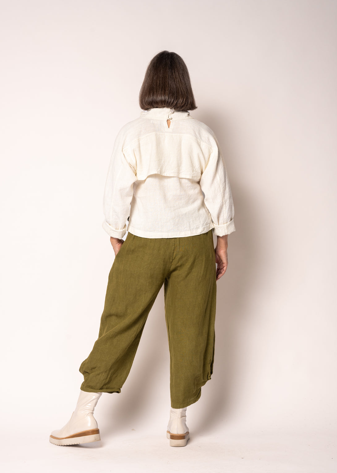 Addison Linen Pant in Green Olive - Imagine Fashion
