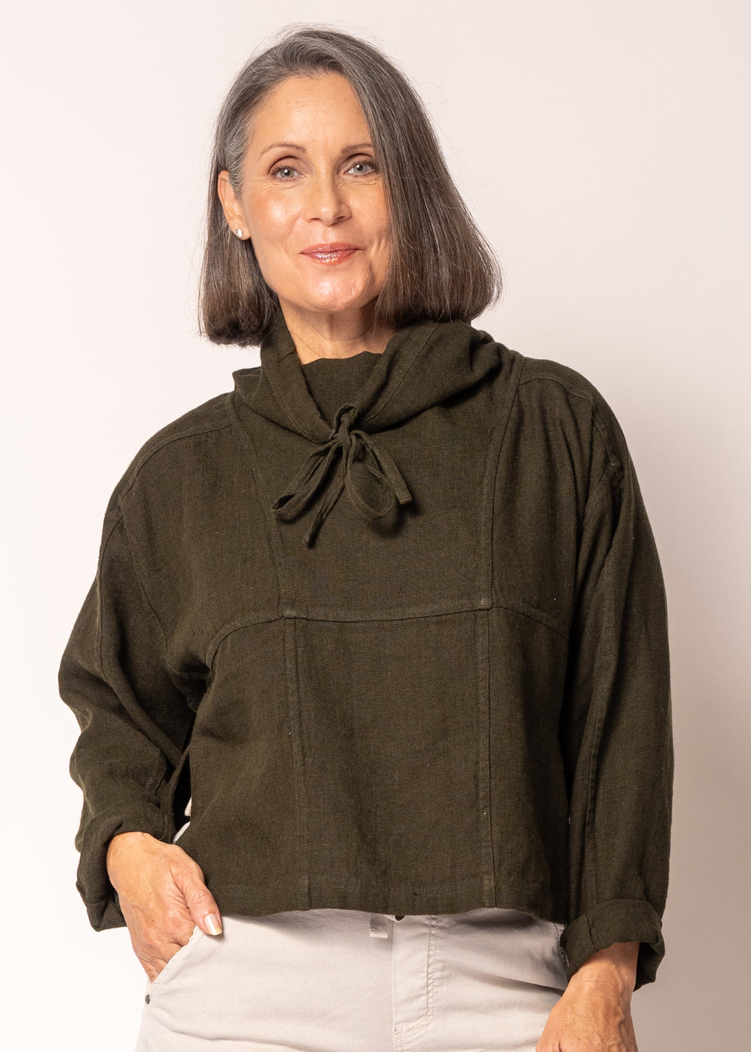 Penrose Linen Top in Khaki - Imagine Fashion