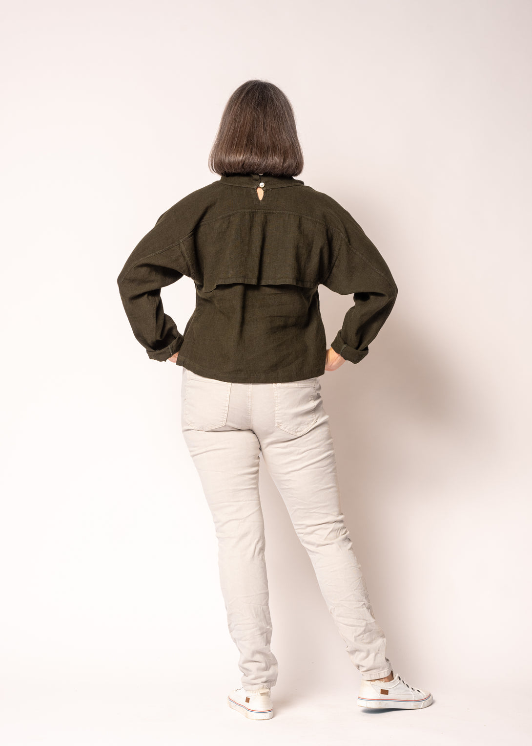 Penrose Linen Top in Khaki - Imagine Fashion