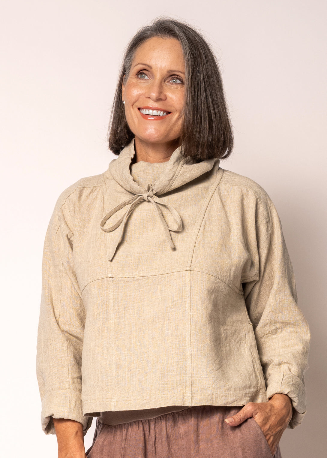 Penrose Linen Top in Latte - Imagine Fashion