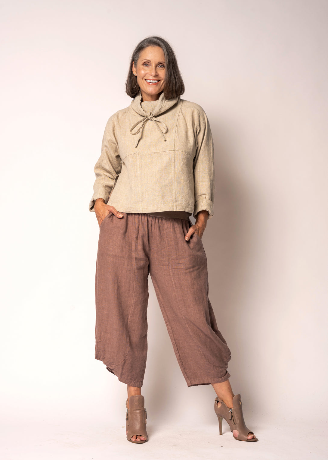 Penrose Linen Top in Latte - Imagine Fashion
