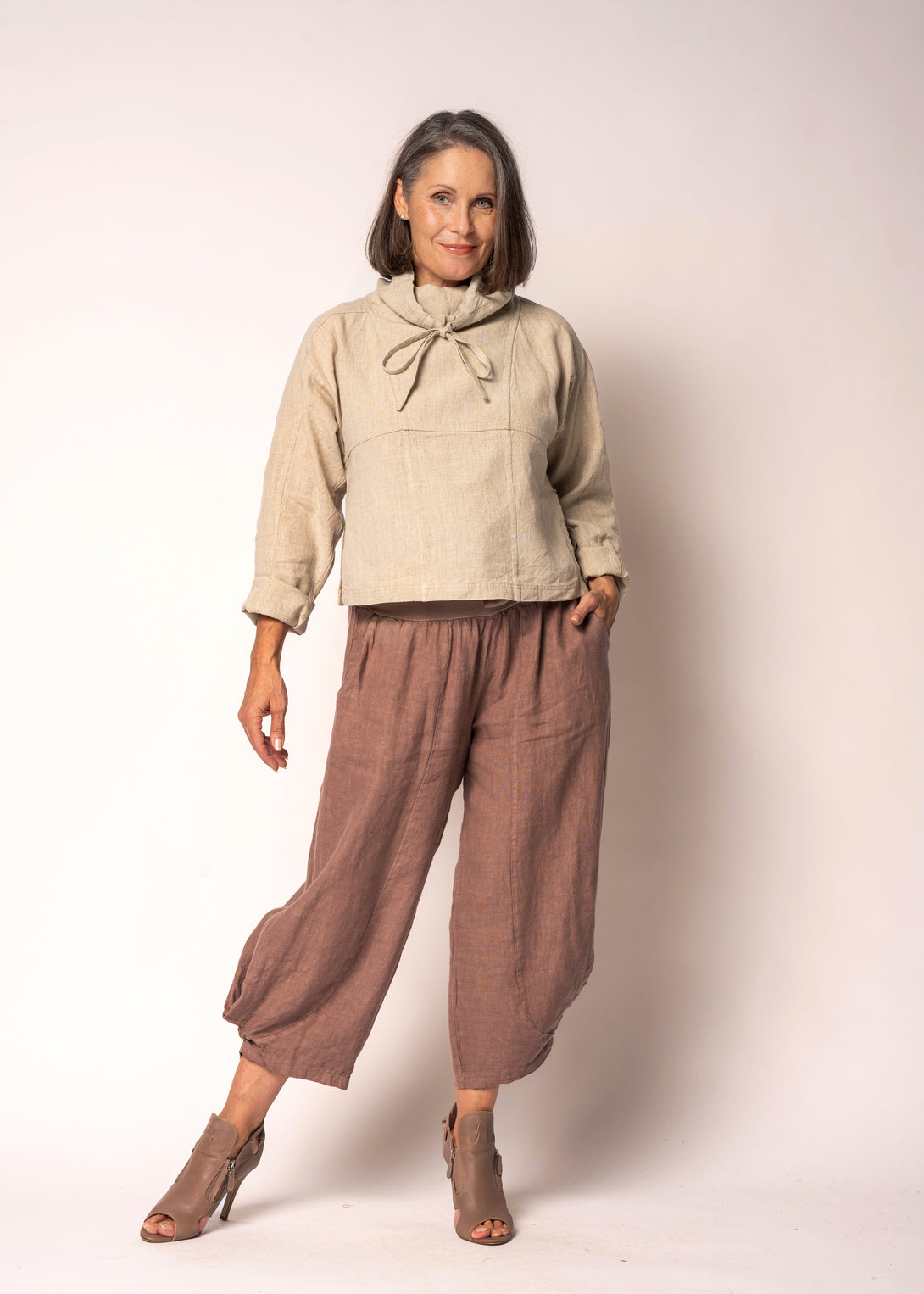 Penrose Linen Top in Latte - Imagine Fashion