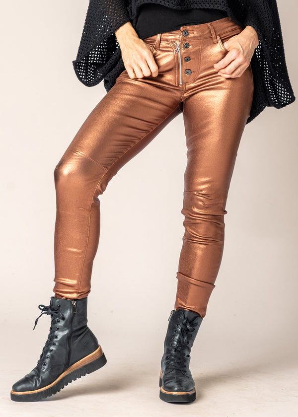 Charlene Metallic Pants in Bronze - Imagine Fashion