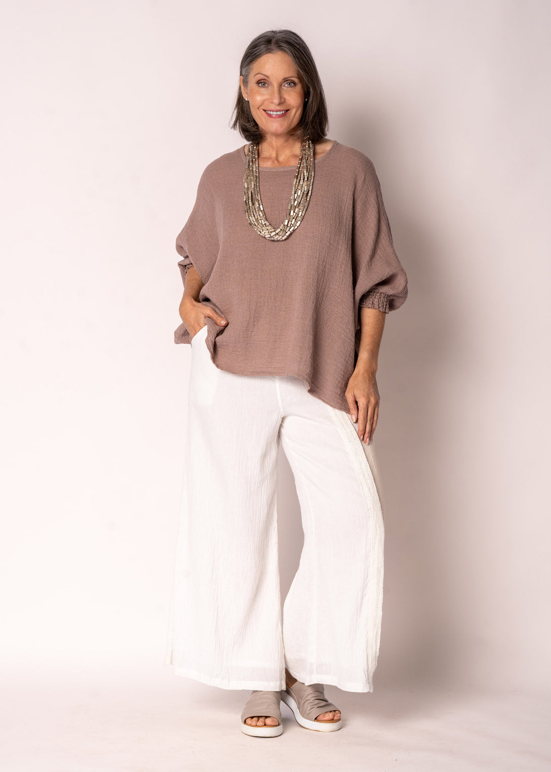Mallory Linen Top in Milk Chocolate - Imagine Fashion