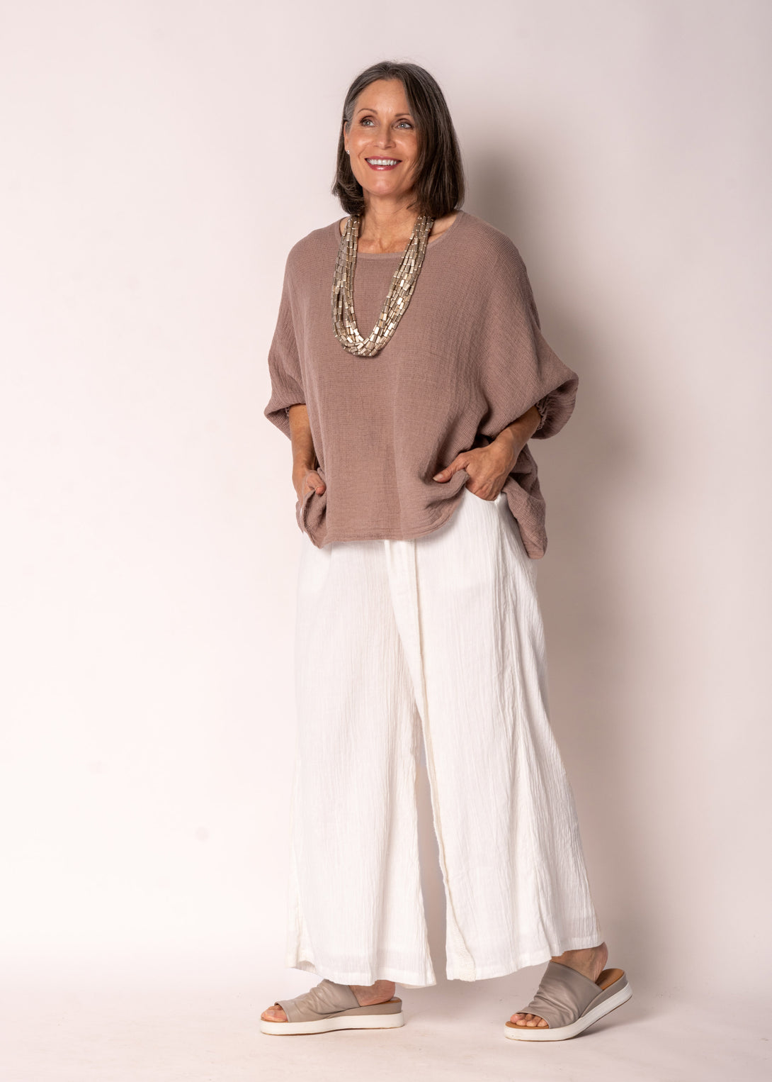 Mallory Linen Top in Milk Chocolate - Imagine Fashion
