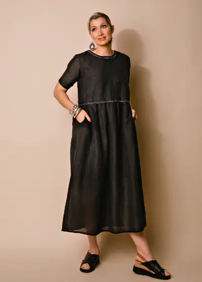 Mackenzie Linen Blend Dress in Onyx - Imagine Fashion