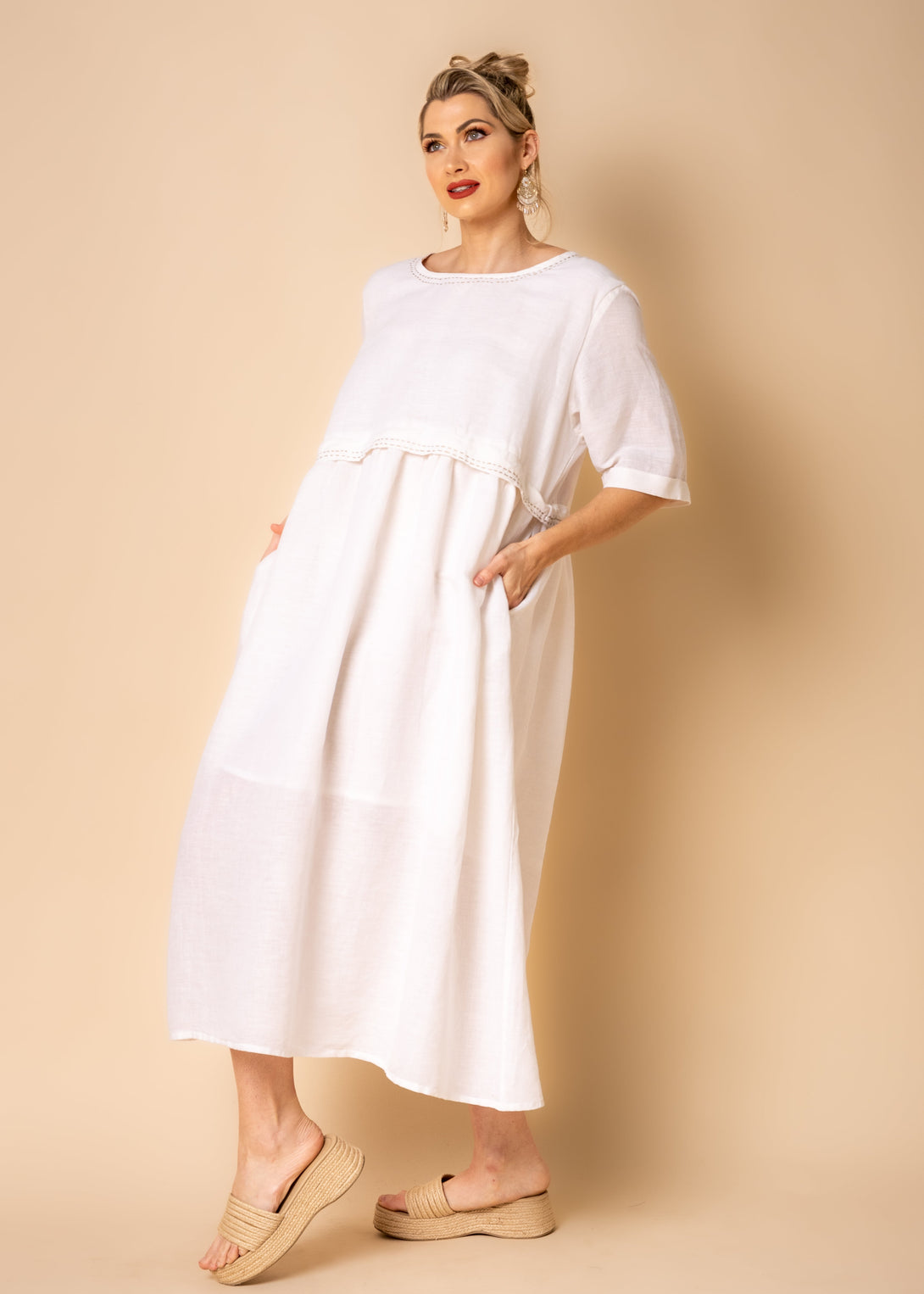 Mackenzie Linen Blend Dress in Cream