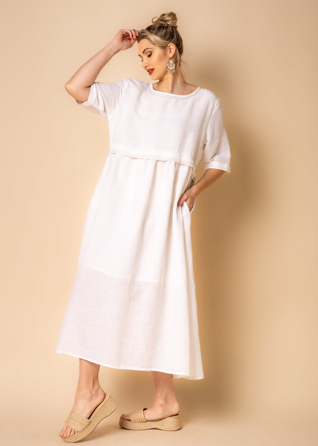 Mackenzie Linen Blend Dress in Cream