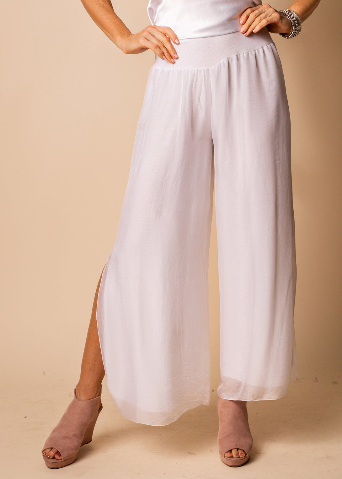 Gia Silk Pants in White - Imagine Fashion
