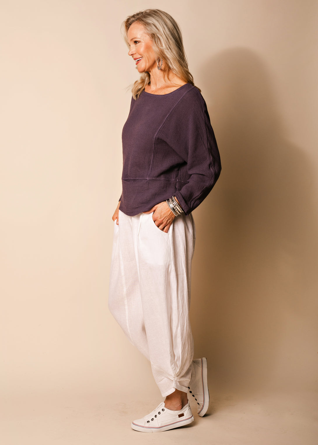 Amaka Linen  Pants Full Length in White - Imagine Fashion