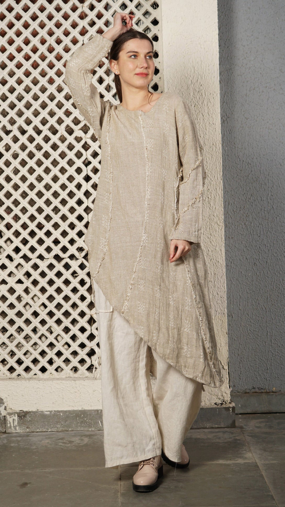 Raine Linen Blend Dress in Latte