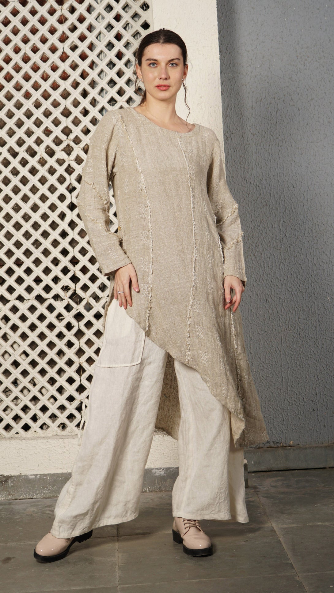 Raine Linen Blend Dress in Latte