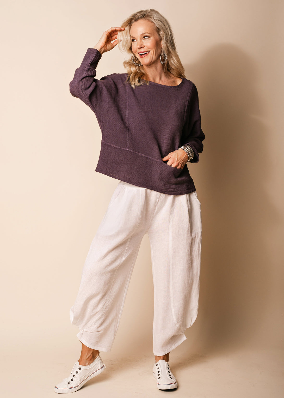 Amaka Linen  Pants Full Length in White - Imagine Fashion