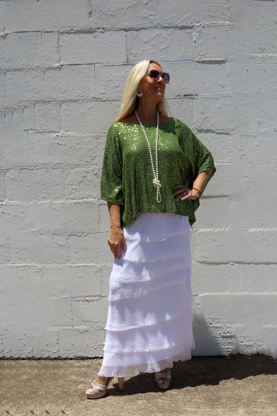 Lynsay Sequin Top in Lime Splice