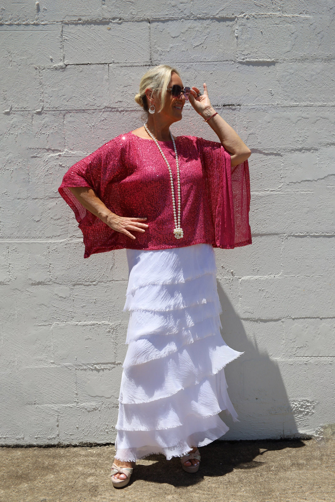 Lynsay Sequin Top in Raspberry Sorbet