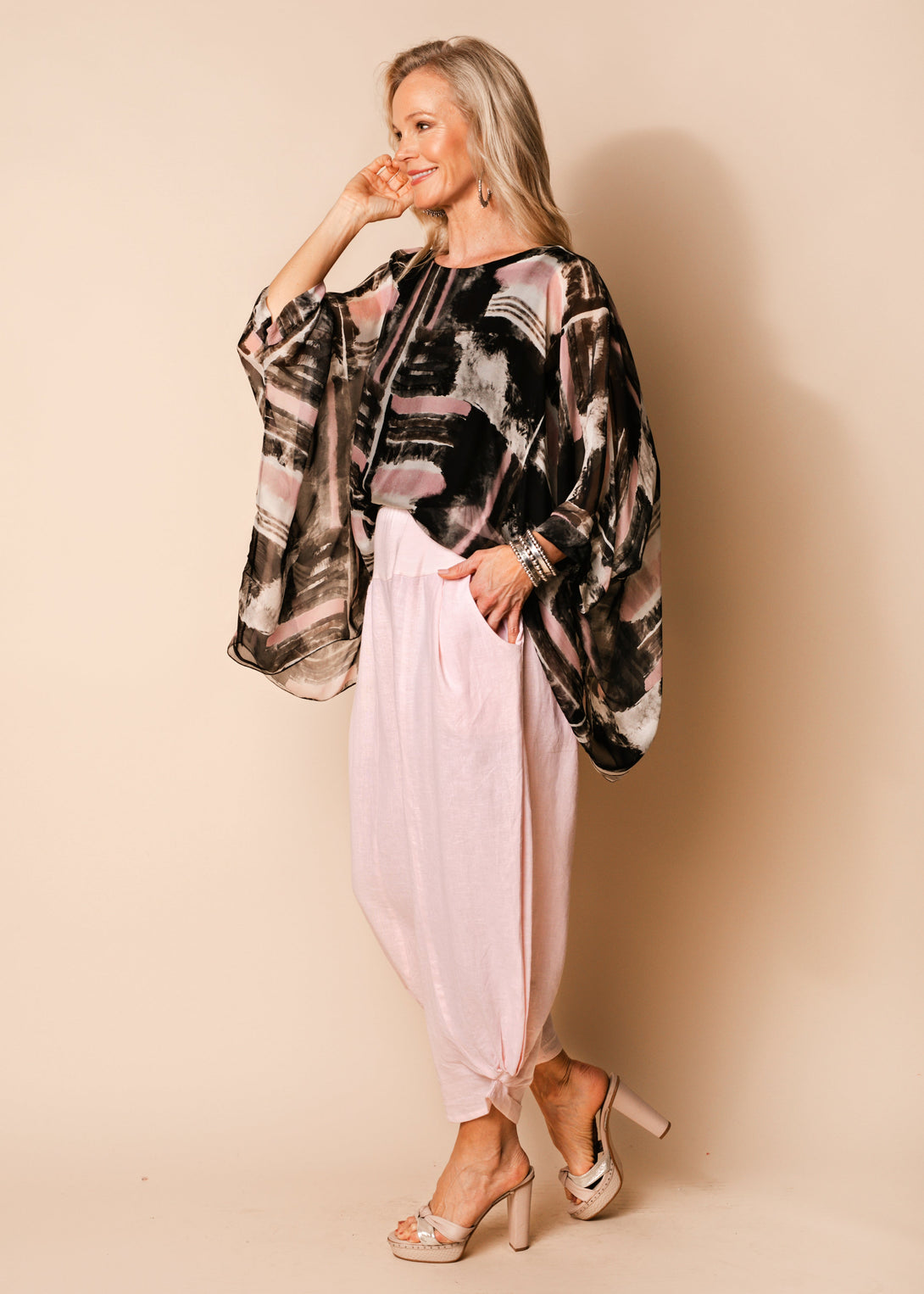 Amaka Linen Pants Full Length in Blush - Imagine Fashion