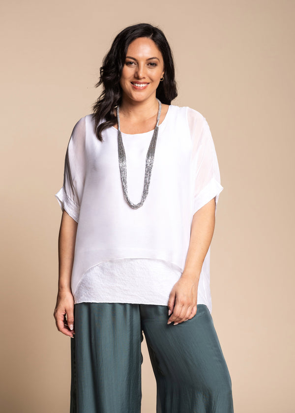 Mimi Silk Top in White - Imagine Fashion