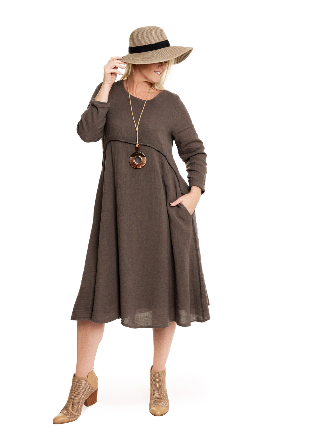 Clara Dress in Truffle - Imagine Fashion