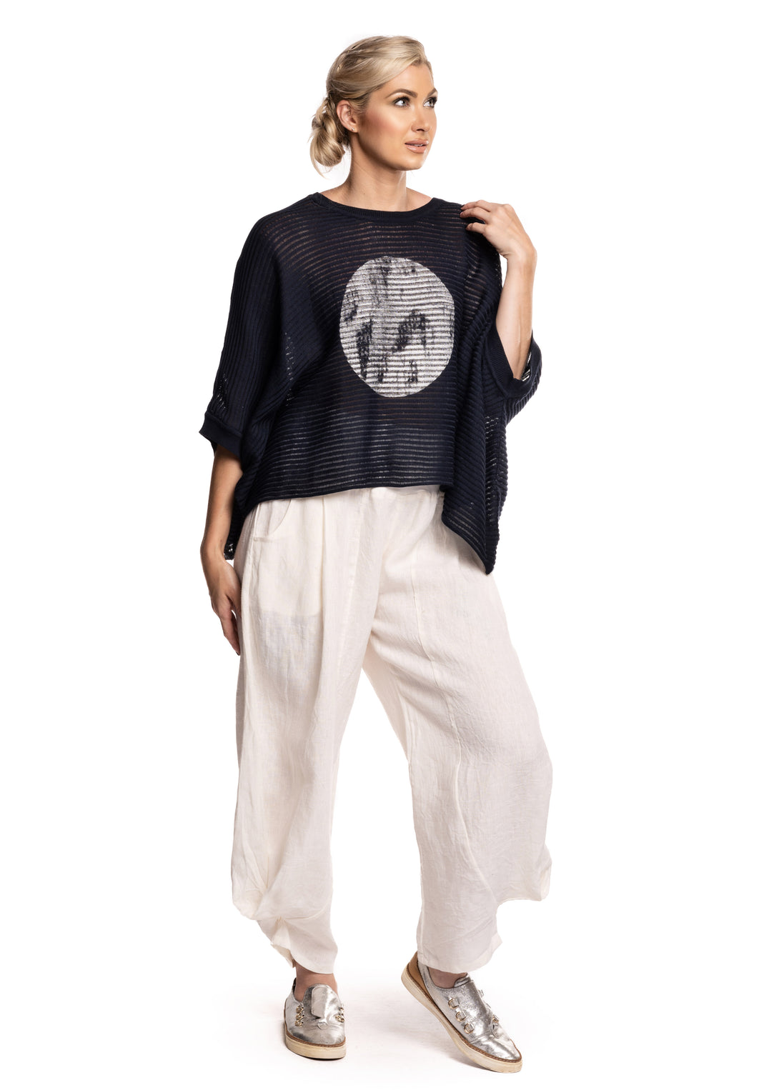 Rosanna Knit Top in Navy - Imagine Fashion